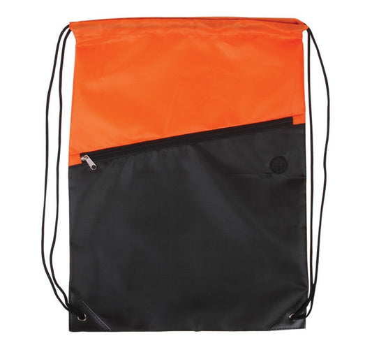 Two Tone Poly Drawstring Backpack With Zipper - ASF Pomotions